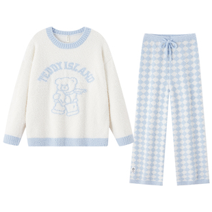 BE泰迪熊加厚半边绒睡衣女冬季奶fufu家居服可外穿珊瑚绒冬装加绒