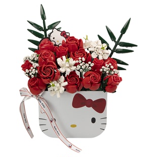 KT猫盒积木花新款哈喽kitty系列花盒积木粉黛花束送女友七夕礼物