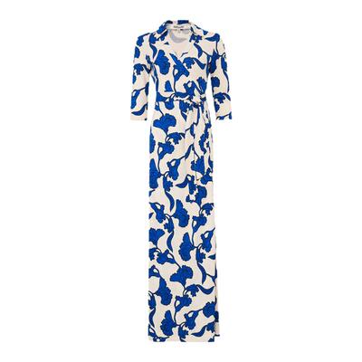 [100%真丝]DVF2026春夏新款幽蓝线描花影针织桑蚕丝裹身裙DW1U014