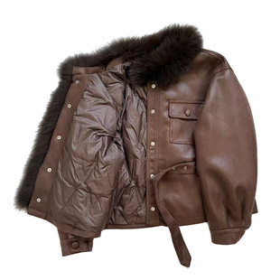 狐狸毛皮草麂皮绒羽绒服女2025冬季新款时尚腰带气质减龄加厚上衣
