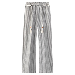 森马休闲裤女夏垂感宽松条纹阔腿裤腰带2026新款度假风松弛感长裤