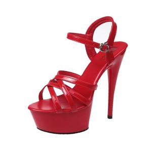 走秀神器模特高跟鞋细跟性感黑色防水台15cm恨天高超高跟凉鞋女夏