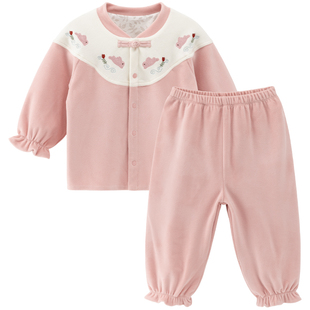 【清仓】宝宝天鹅绒套装秋冬季婴幼儿保暖上衣裤子分体衣服中式