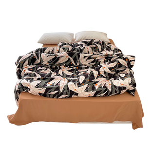 烂漫时fleurit 原创设计全棉磨毛被套北欧花叶深色秋冬暖磨绒定制