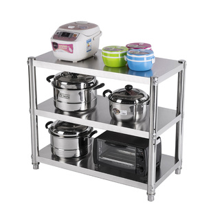 可移动置物架厨房微波炉架烤箱架收纳架不锈钢货架落地三层带轮子