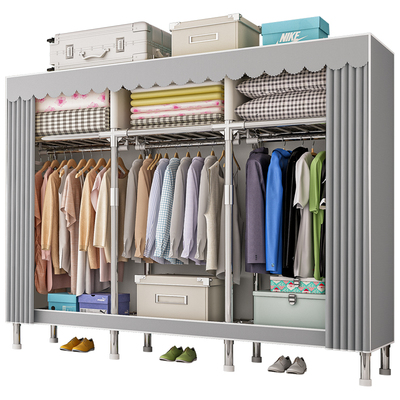 简易布衣柜家用卧室组装衣橱出租房屋经济型收纳柜全钢架加粗加厚