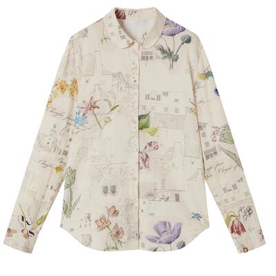 谜底印花衬衣长袖2025冬季新品原创艺术拼贴花卉衬衫女254MC1485