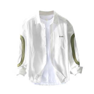 汉序春日系拼接撞色美式工装休闲纯棉长袖衬衣服设计感衬衫外套男