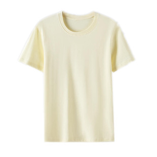 即墨夏季纯棉短袖t恤女装新款宽松纯色上衣服黄色内搭夏装女士潮