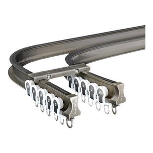 铝合金窗帘轨道滑轮顶装侧装弯轨飘窗双轨道lu型滑道静音直轨滑轨