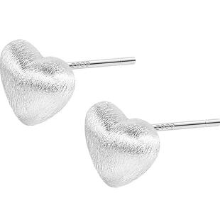 999纯银拉丝爱心耳钉女简约ins风小众设计耳环养耳洞甜美气质耳饰