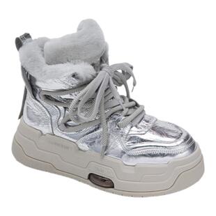 UandI女鞋2025冬季保暖雪地靴休闲时尚百搭厚底羊毛绑带短款靴子