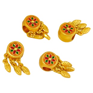 保色古法沙金珐琅彩爱心捕梦网三尾羽毛隔珠吊坠手链项链diy配饰