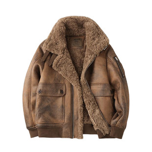 皮毛一体男士冬季大码加绒加厚皮衣短款机车服皮袄男装羊羔毛外套