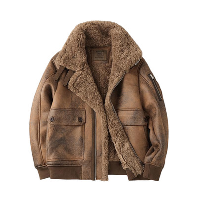 皮毛一体男士冬季大码加绒皮衣
