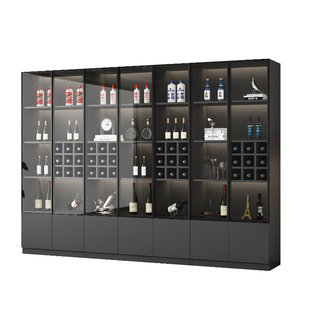 实木酒柜玻璃门展示柜轻奢定制客厅靠墙一体柜手办柜酒架储物柜子