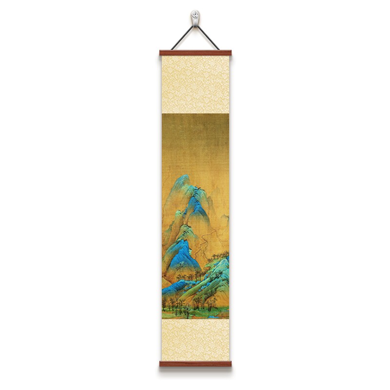 千里江山图卷轴挂画茶室装饰画