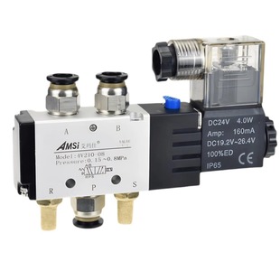 4V210-08电磁阀气缸控制阀两位五通换向阀气动DC24V2分气阀AC220V