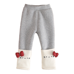 女童加绒加厚裤子秋冬宝宝一体绒无骨堆堆袜裤儿童冬季白色打底裤