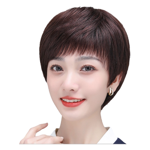 假发全头套女短发假发真发全真人发自然假发套中老年女士妈妈款
