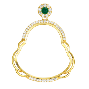 S925纯银简约款佛公吊坠托白金色宝宝佛翡翠童子站佛万能吊坠空托