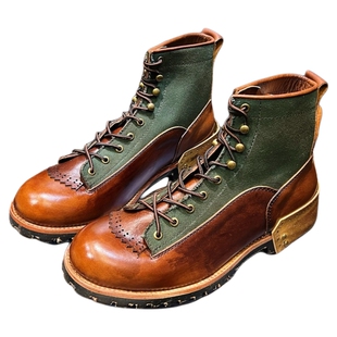 小众设计美式复古圆头牛皮工装马丁靴短脸男靴百搭高帮真皮机车鞋