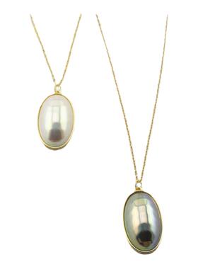 欧美COS风镶嵌彩贝椭圆吊坠项链