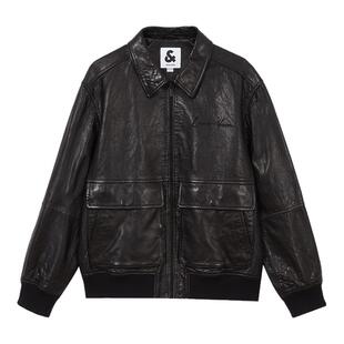 杰克琼斯春季宽松舒适男士时尚潮流字母刺绣机车皮衣夹克外套男装