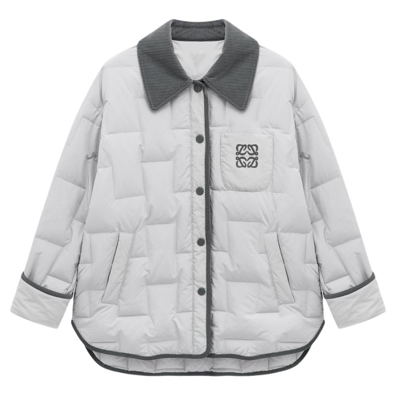 Basic House/百家好翻领短款撞色鹅绒服2026冬新款保暖羽绒外套女