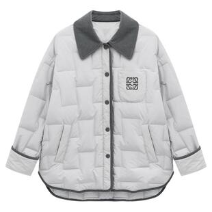 Basic House/百家好翻领短款撞色鹅绒服2026冬新款保暖羽绒外套女