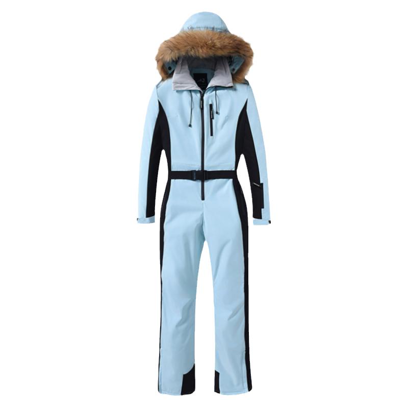 连体滑雪服女款修身冬季户外双板滑雪抗风大毛领御寒防水保暖套装