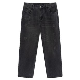 流石男装复古个性耐磨牛仔裤2026年秋季男款猫须做旧微弹直筒长裤