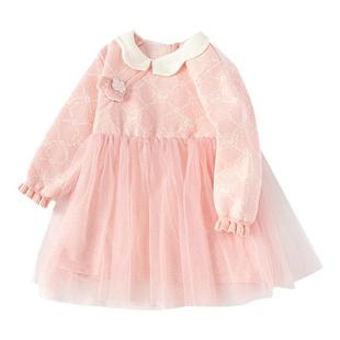 巴拉巴拉婴儿长袖连衣裙女童宝宝公主裙2026红色新年裙子拜年服小