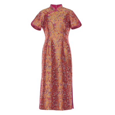 盘扣收腰蜀锦老钱风立领连衣裙