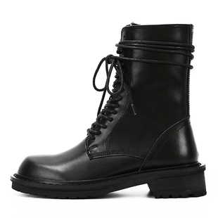 ann中筒马丁靴女2024年真皮秋冬加绒厚底英伦风短靴单靴夏机车靴