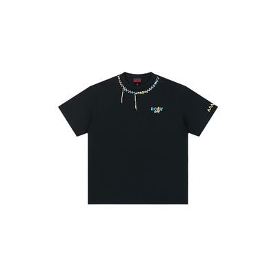 DICETINY太极花刺绣情侣短袖男夏季新款纯棉美式休闲宽松T恤半袖