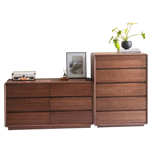 实木斗柜卧室储物柜床尾收纳柜胡桃木中古风梳妆台组合柜高级边柜