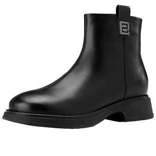 戈美其靴子短靴女舒适新款春秋单靴厚底增高英伦风复古黑色瘦瘦靴