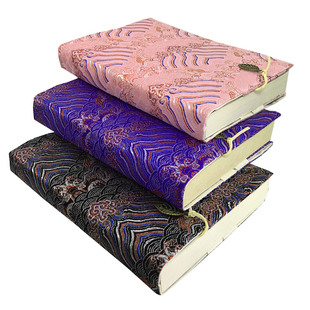 古风锦缎刺绣面料书衣A5A6手账封皮布艺本子海波纹可调节书皮书套