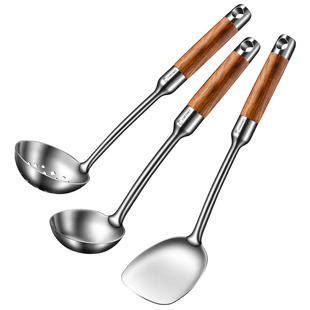 304不锈钢小锅铲花梨木迷你炒菜小铲子汤勺厨具套装家用宿舍短柄