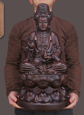 实木质雕刻观音佛像摆件大号南海观世音菩萨神像客厅家用供奉平安
