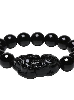 乌金黑曜石貔貅手链貔恘玛瑙