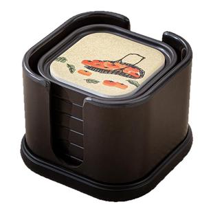 晟窑中式吸水速干杯垫隔热陶瓷垫创意水墨画功夫茶具杯托带收纳盒