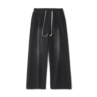 美式高街vibe高个子裤子男冬季加绒加厚弯刀牛仔裤男款直筒加长裤