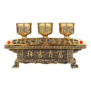 纯黄铜富贵吉祥贡台佛桌铜酒杯座供桌敬台供杯台供水桌连杯子套装