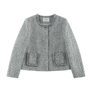 【霜花】高端艺术金银纱立体织带羊毛小香风短夹克外套-7183