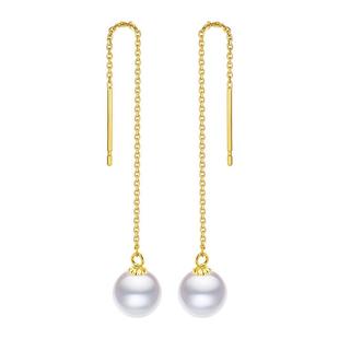 黛米珠宝 灵熙 7.5-8mm正圆akoya海水珍珠耳环18K金耳钉长耳线女