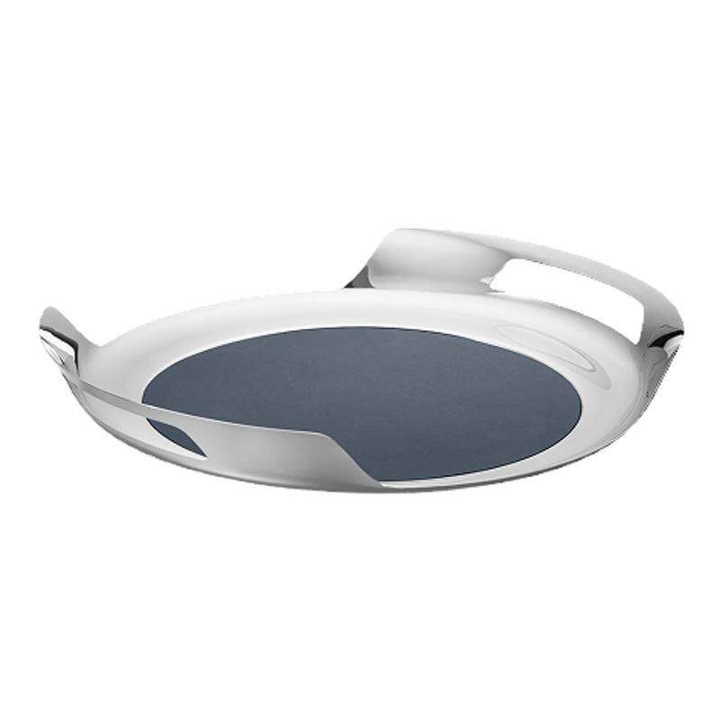 Georg Jensen 乔治杰生HELIX 蓝色皮革金属托盘酒具茶具托盘摆件