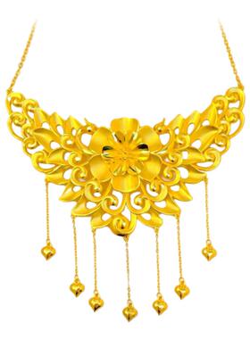 孔雀花朵项链结婚仿真假三金亮面