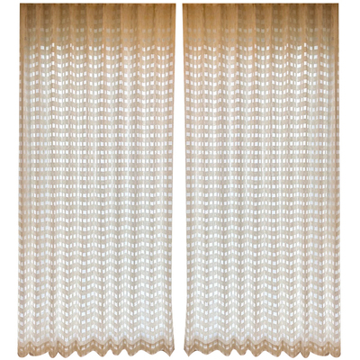 2026年网红奶油风格子镂空纱中古窗帘透光不透人纱帘飘窗客厅阳台